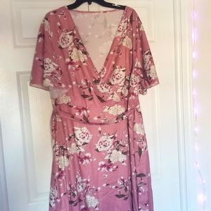 Pink floral v-neck dress 3XL